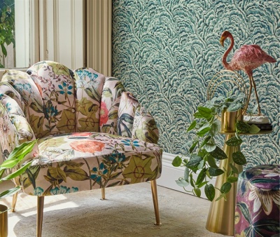 Clarke & Clarke Bloom Fabric in Fuchsia